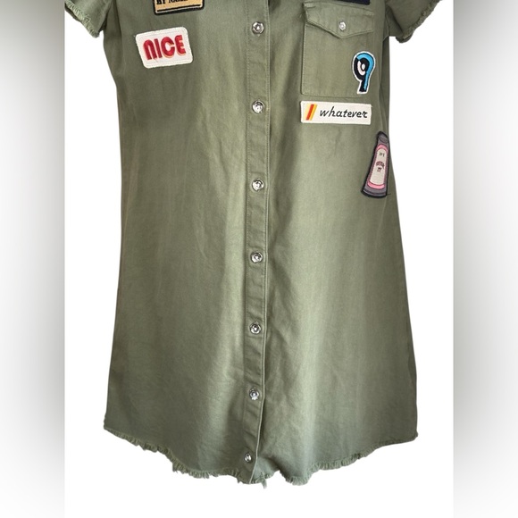 Zara Olive Army Green Frayed Patch
Work shirt button down mini Dress Sz M - Picture 9 of 16